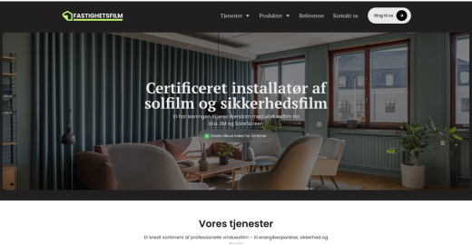 Hemsida vi byggt för Fastighetsfilm – Solfilm & säkerhetsfilm · Köpenhamn