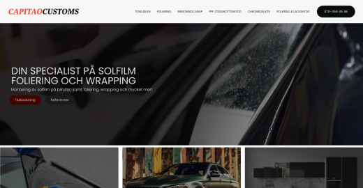 Hemsida vi byggt för Capitao Customs – Solfilm, foliering & wrapping